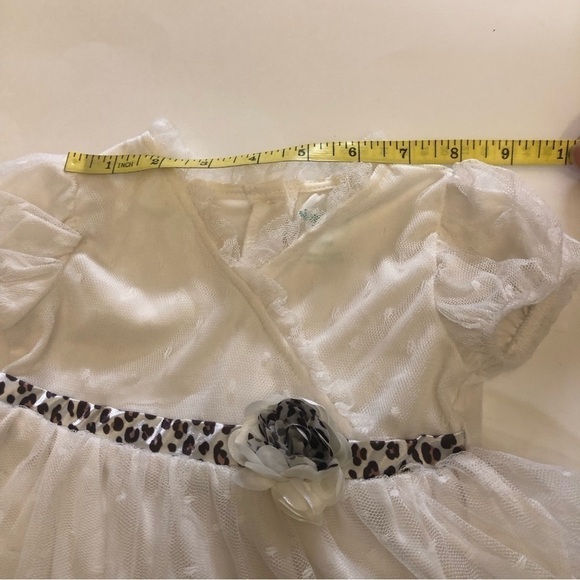 Nanette Baby® Girl Leopard Trim Short Puff Sleeve Mesh Knit Rosette Dress Sz 24M - Picture 6 of 11
